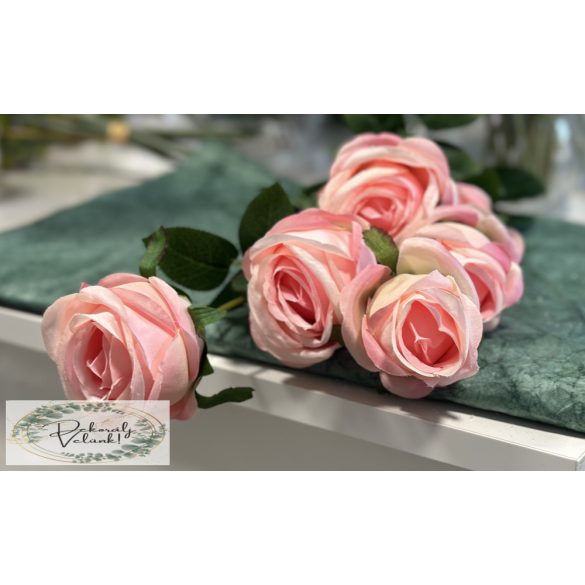 Rózsa ág 6 fejes élethű  rózsaszín