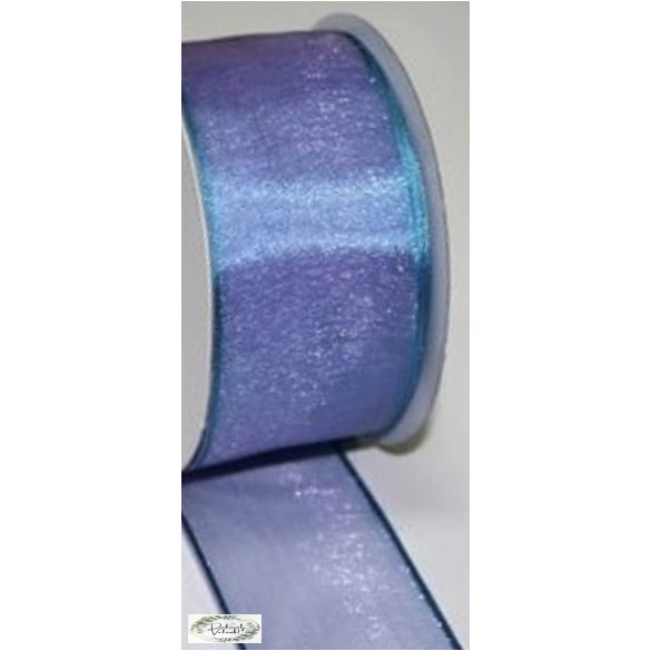 3,8cm * 10m textil  lilás kék,csillogós drót szélű szalag