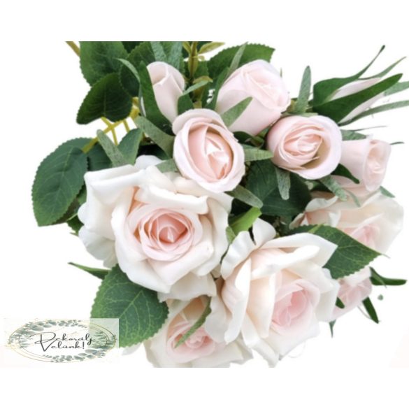 Rózsa csokor 7 ágú, 13 fej, hossz 31 cm, púder rózsaszín